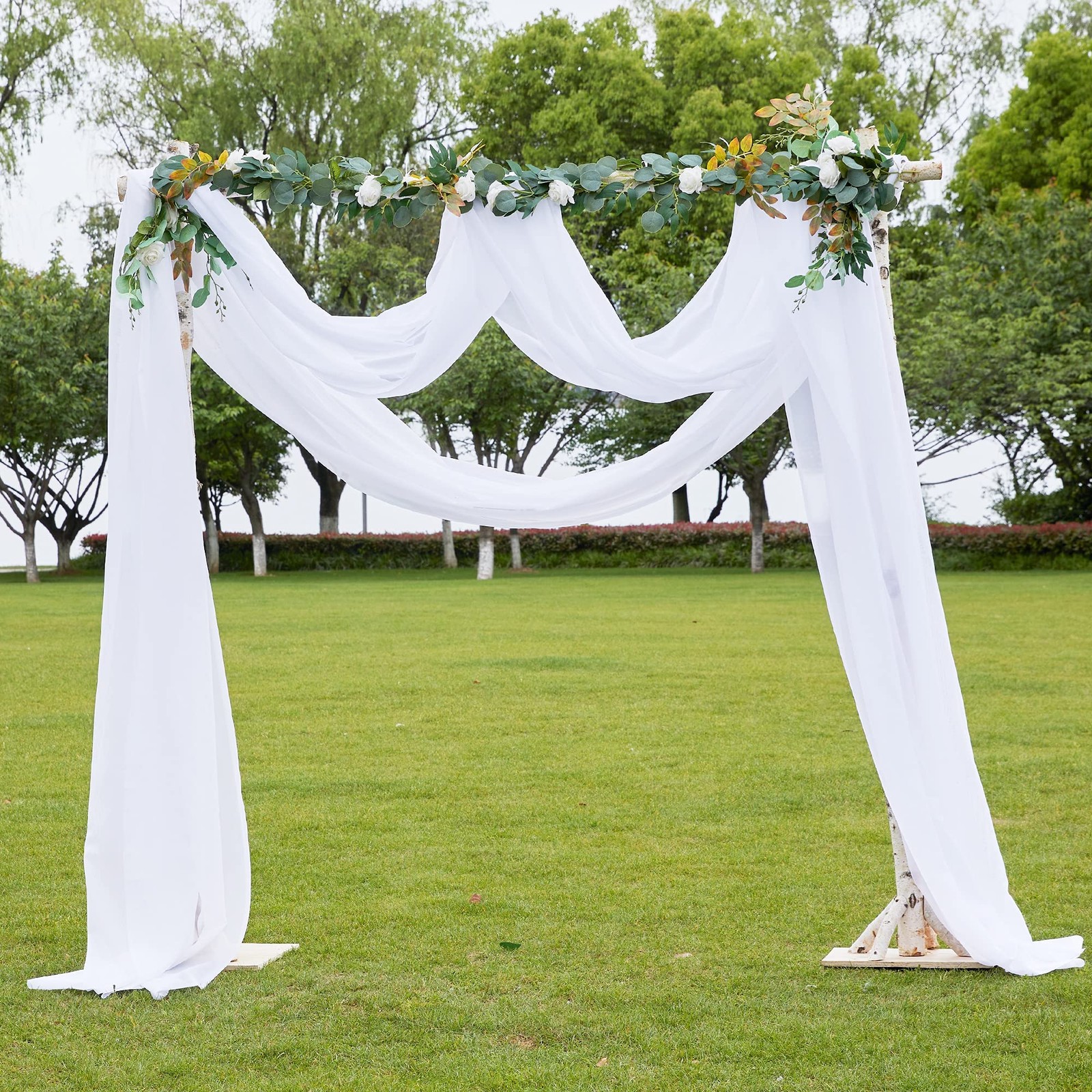 White Sheer Window Scarf 216 inch Extra Long 2 Panels, Soft Voile Textured Be…