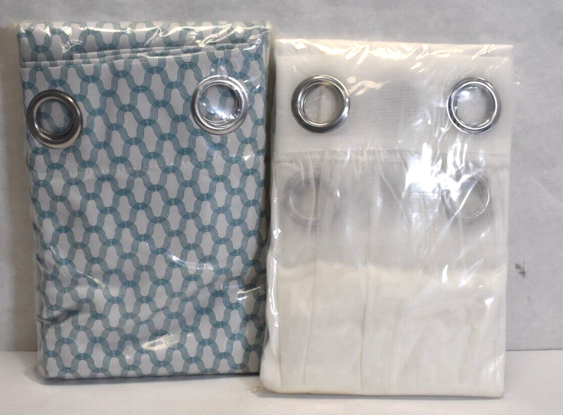 Deconovo Mix & Match Set Tulle White Sheer Teal Moroccan Print 52″ x 63″ 2 Panel