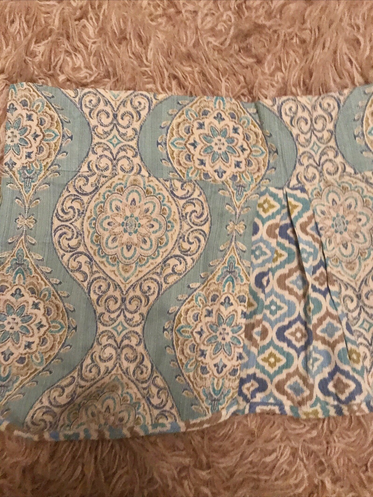 Waverly Home Classics Wavy Pleated Valance 53”x19” Medallion Floral Aqua Blue
