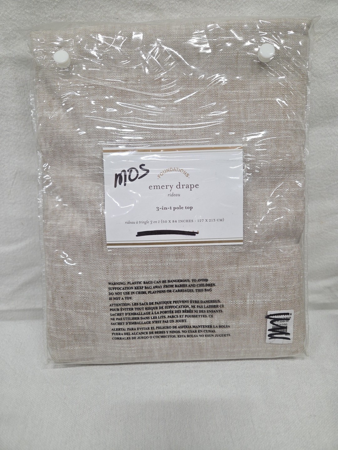Pottery Barn Emery Linen Light Filtering Drape Panel Oatmeal 50x 84″