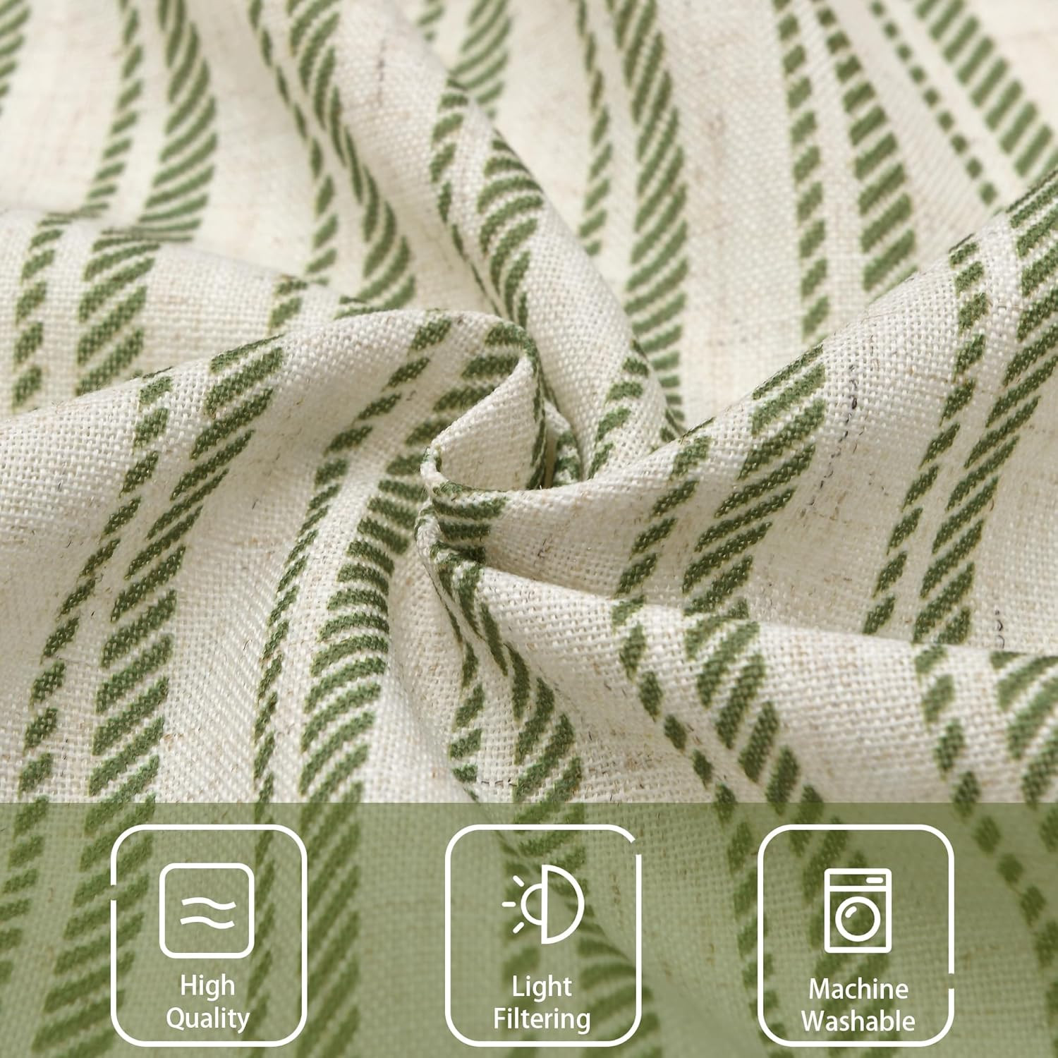52X14 Inch Kitchen Valance – Thick Textured Linen Striped Window Valance Curtain