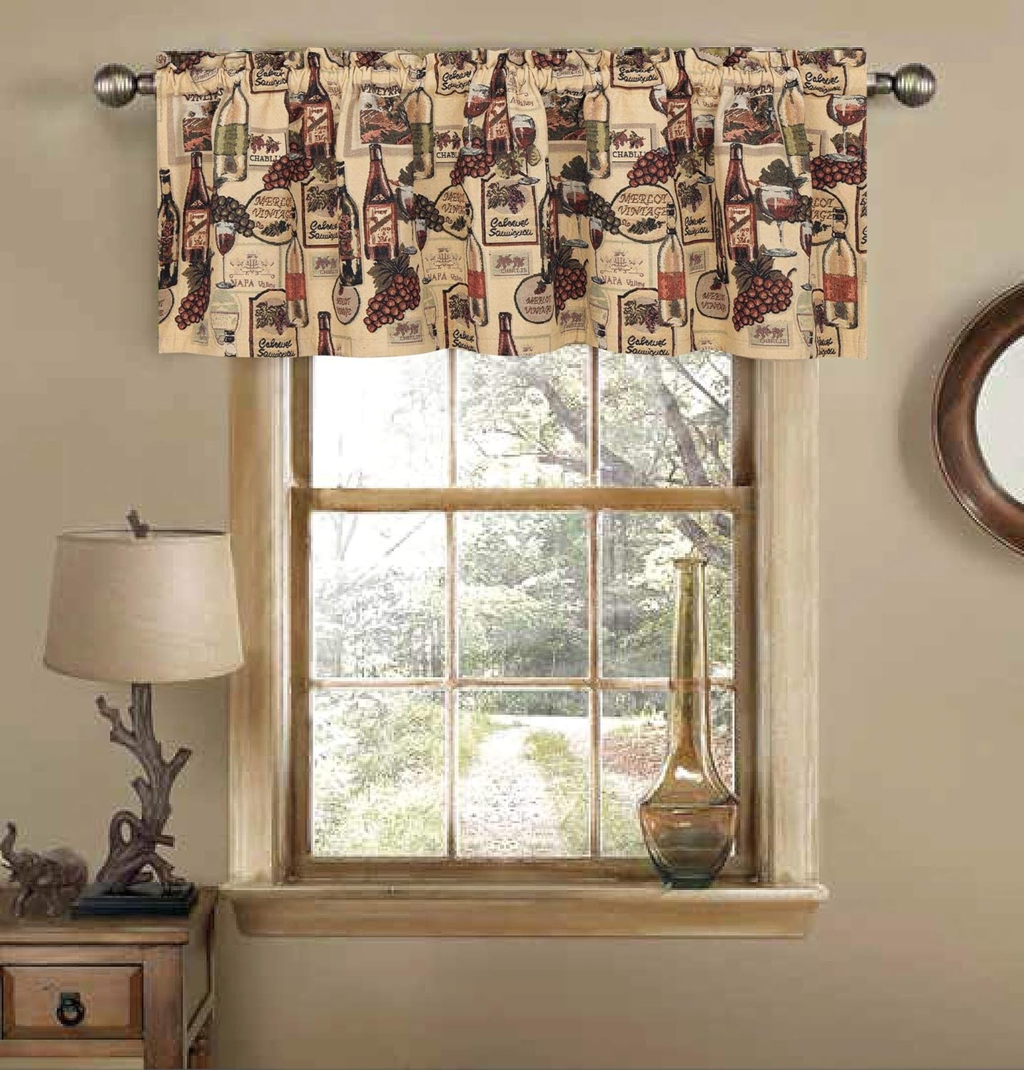 Tapestry Valance Rod Pocket Window Valance multi color Wine & Grapes set of 2