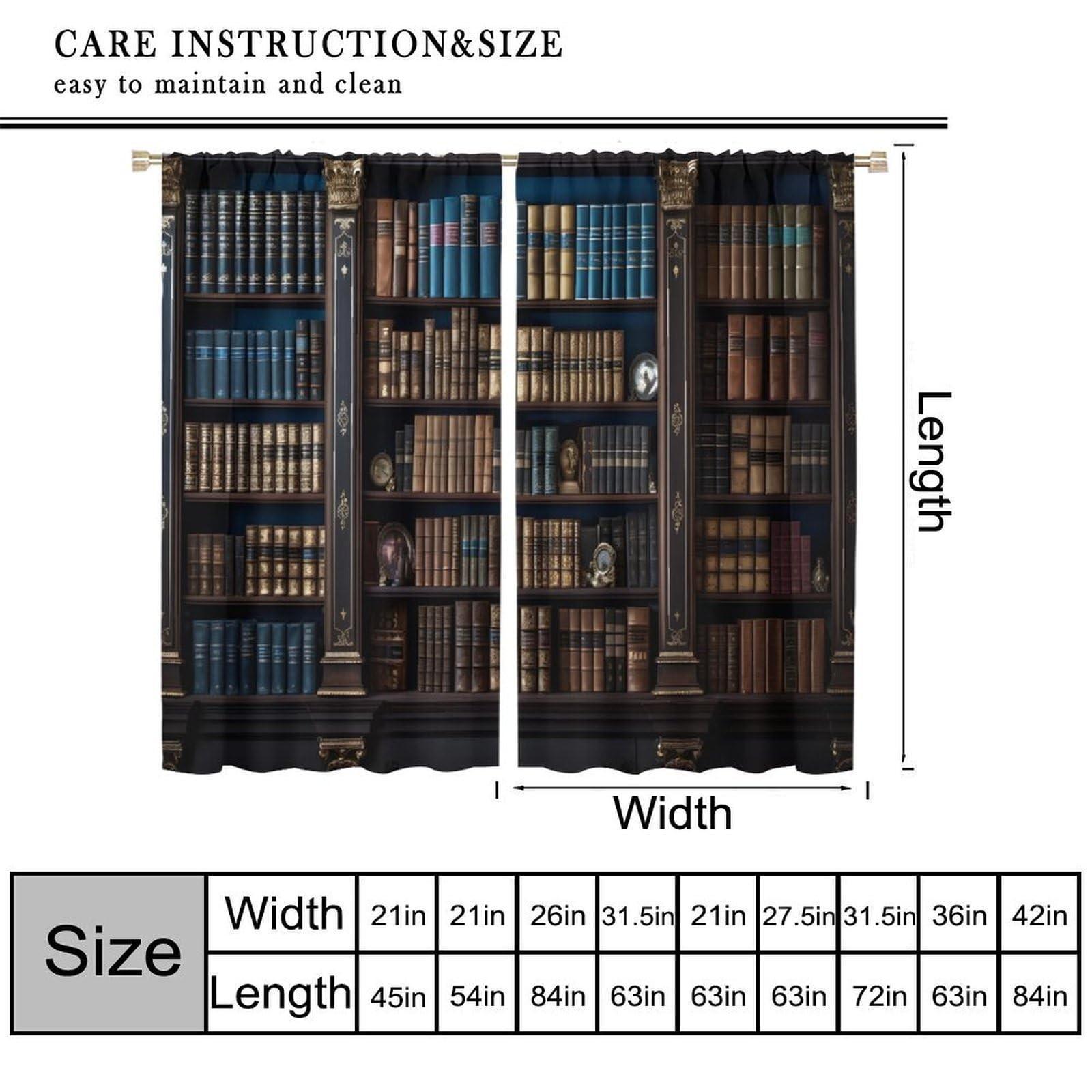 AAVEUP Antique Bookshelf Curtains for 20.5″W x 44.5″L (Pack of 2), Style-5
