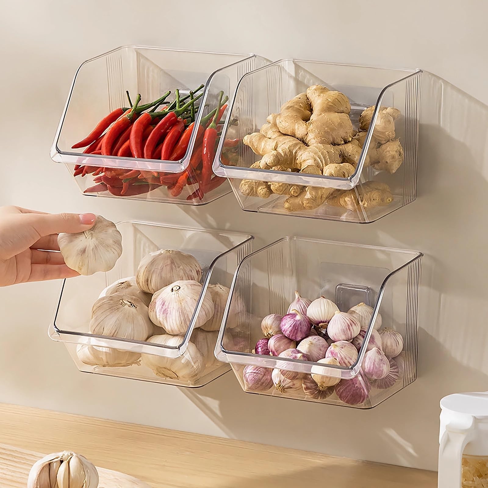 6-Pack Small Clear Storage Baskets, Adhesive Spice Rack Wall Mount for Counte…