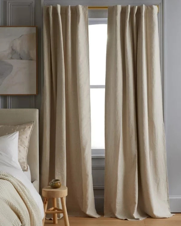 NWT Quince Set of4 European Linen True Blackout Curtains Flax 48×96 Panels