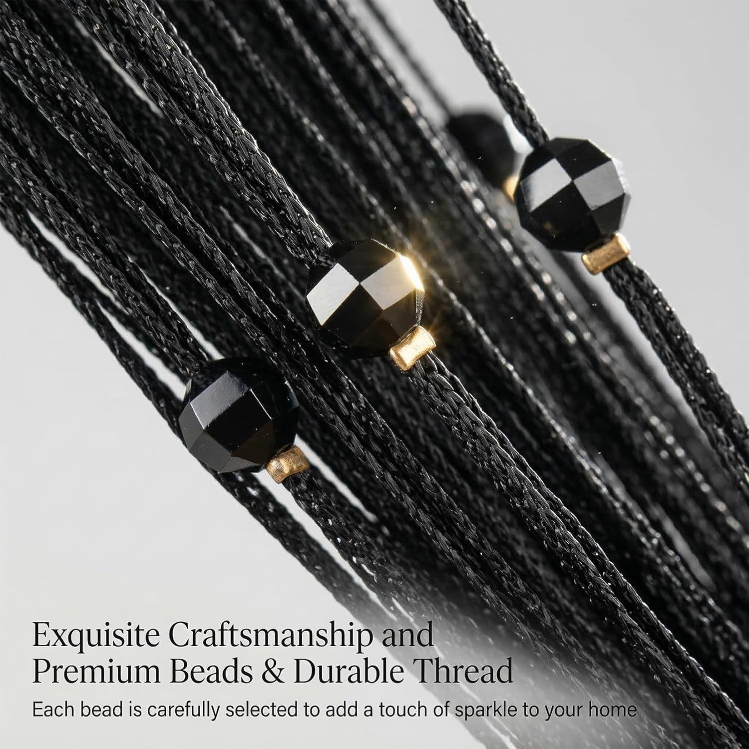 Black Beaded Curtains for Doorways – Door Beads Curtain Semi-Sheer Handmade