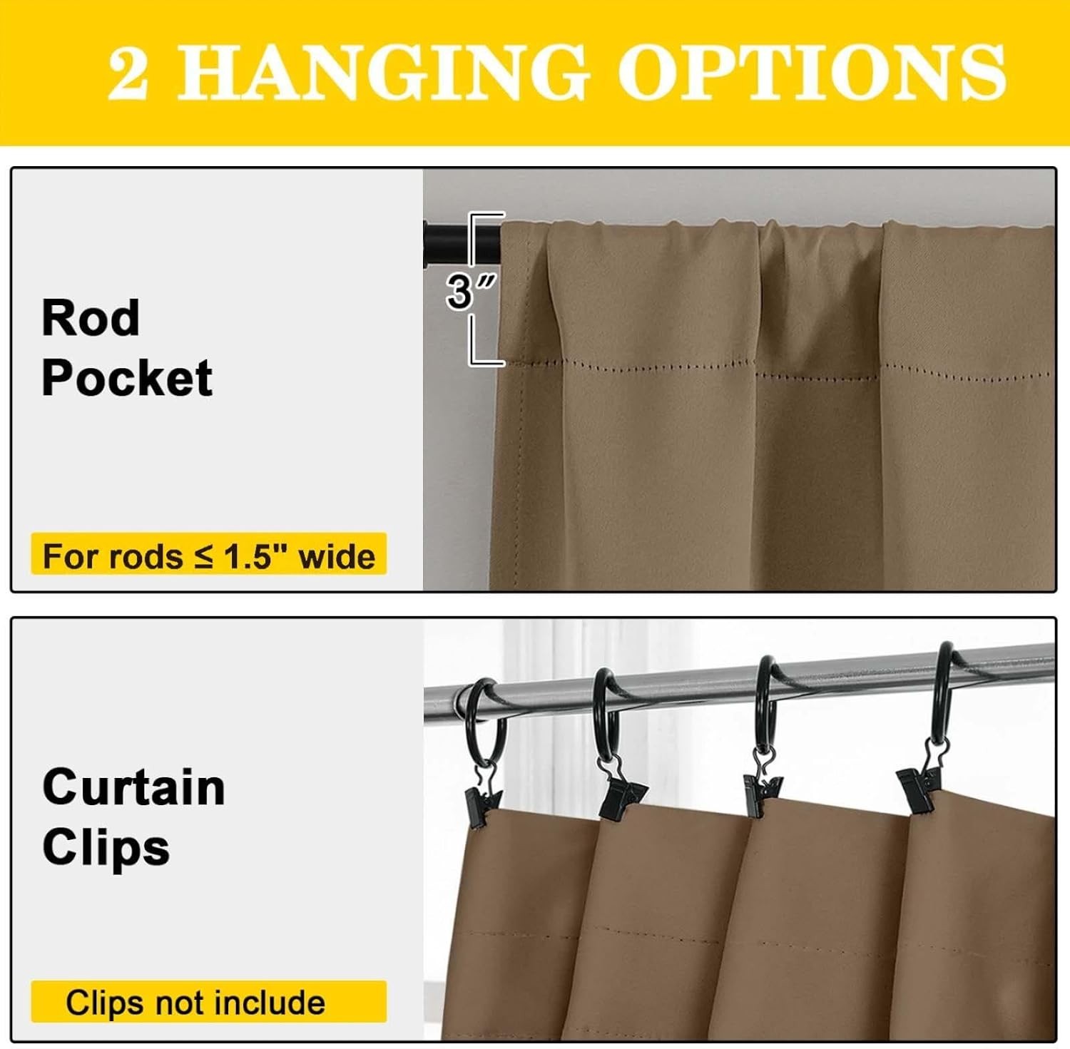 Brown Cafe Blackout Curtains 36 Inch Length 2 Panels Set Soft Solid Thermal Insu