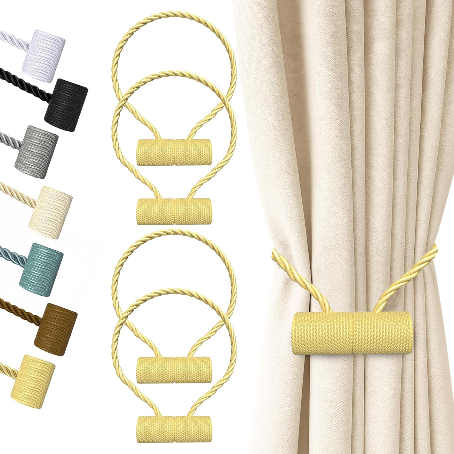 Magnetic Curtain Tiebacks Beige 6 Pack, Curtain Tiebacks Buckles Holdbacks Holde