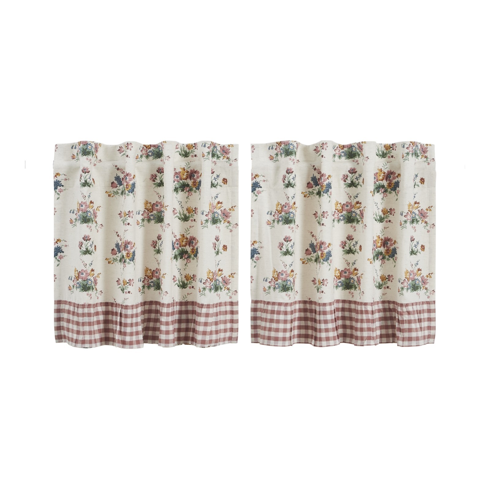 New Primitive Farmhouse Vintage COTTAGE FLORAL GINGHAM CHECK TIERS Cafe Curtains
