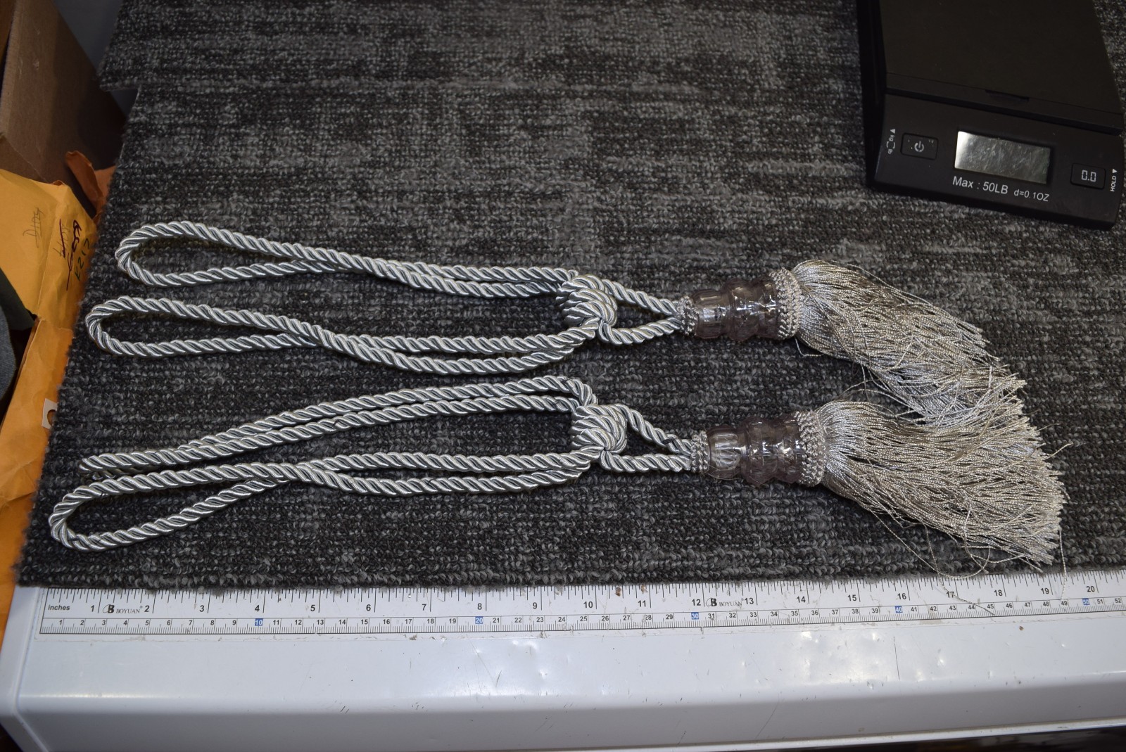 2 Luxury Curtain Holdbacks Rope Tie Backs Tassel Beaded Ball Decor Silver Gray