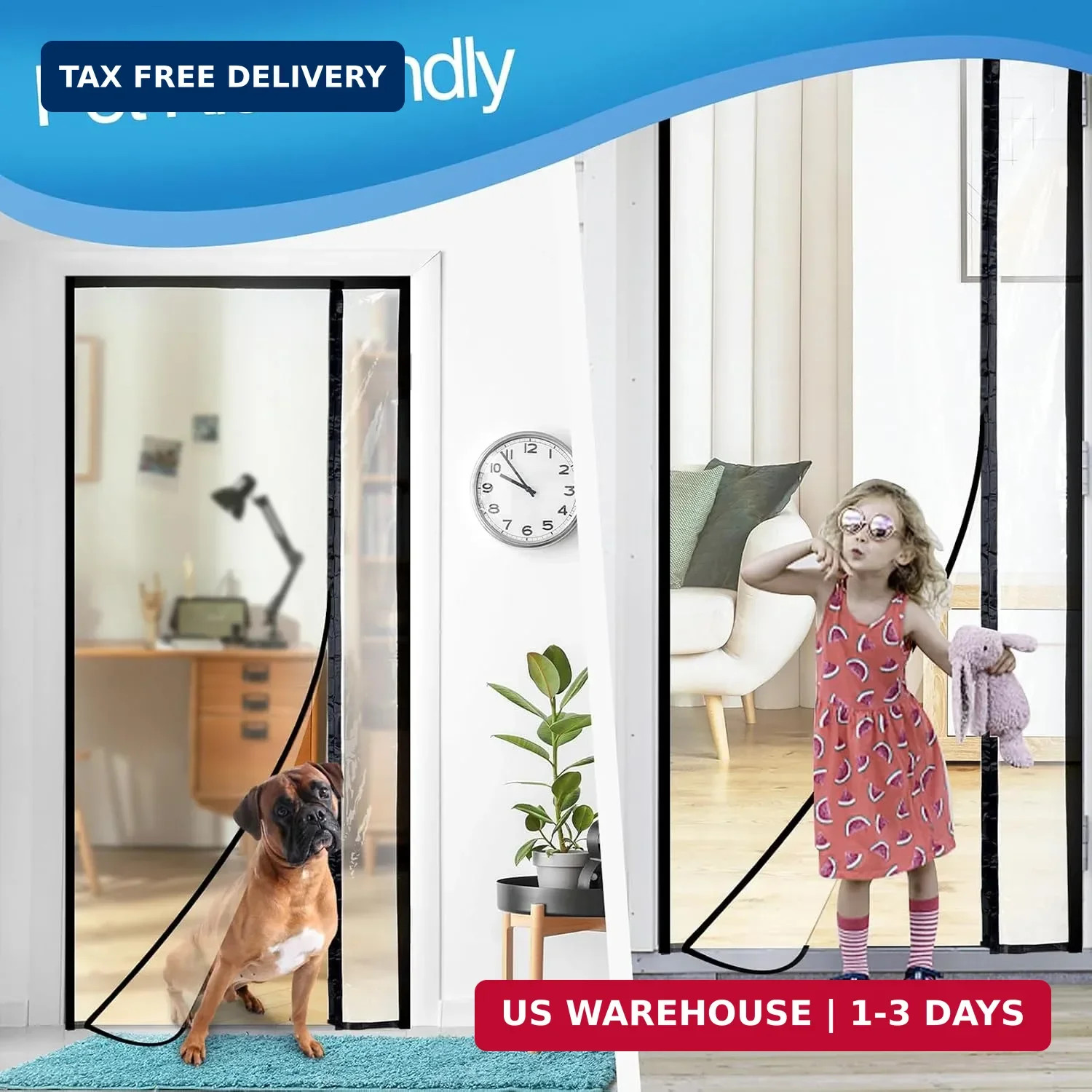 Transparent Reversible Left or Right Side Opening Insulated Door Curtain, Magnet