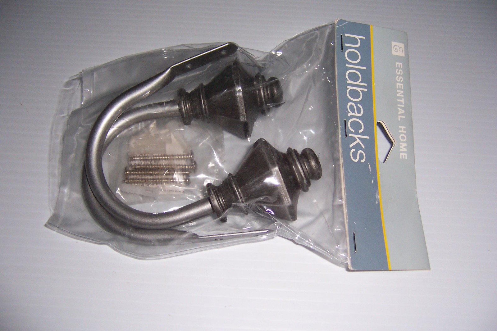 ESSENTIAL HOME SET OF 2 EMPIRE URN PEWTER CURTAIN HOLDBACKS NEW IN PACKAGE!