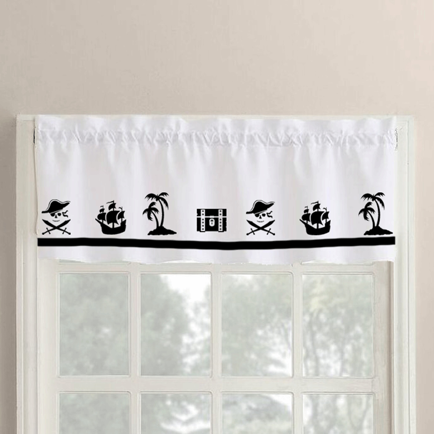 Pirates Skull Crossbones or Ships Window Valance/Curtain *Your Choice of Colors*