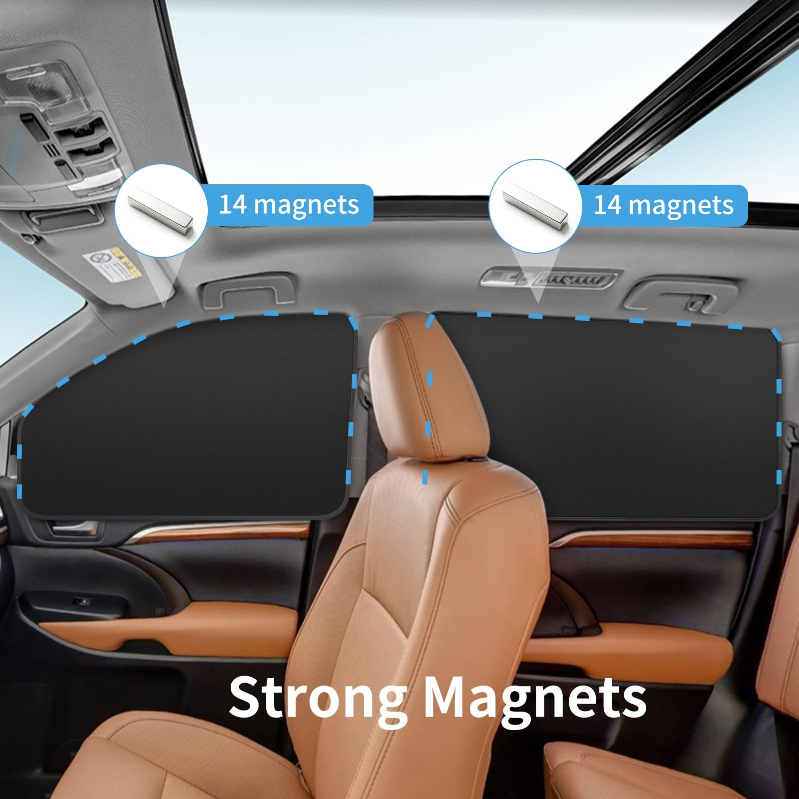 Car Window Sun Shades Curtains – Magnetic Privacy front and back-4pcs, Black