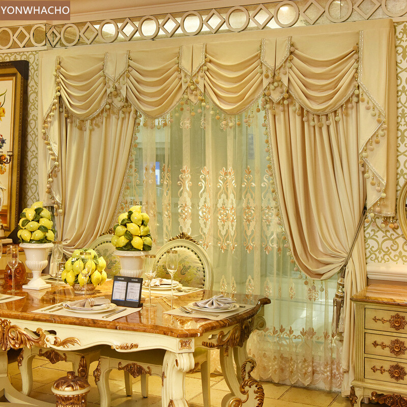 luxury high-class modern velvet beige cloth blackout curtain valance panel C063