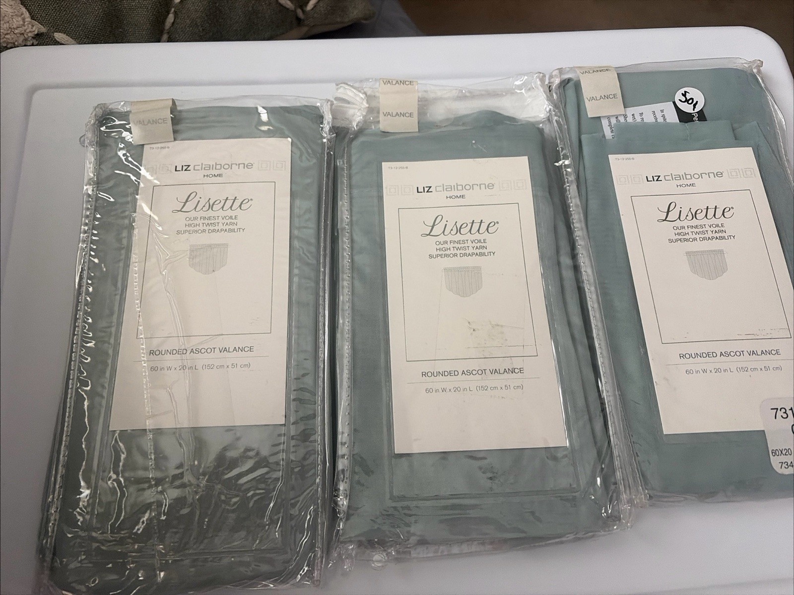Liz Claiborne Home Lisette Rounded Ascot Valance 60×20 Aqua Dust Lot of 3