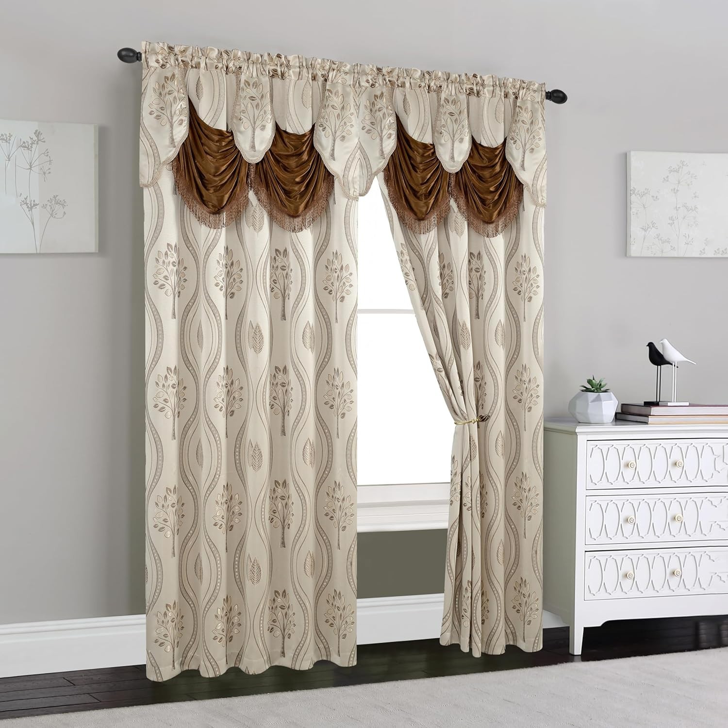 2 Pack Luxurious Beautiful Curtain Panel with Attached Valance 54″ X 84 inch