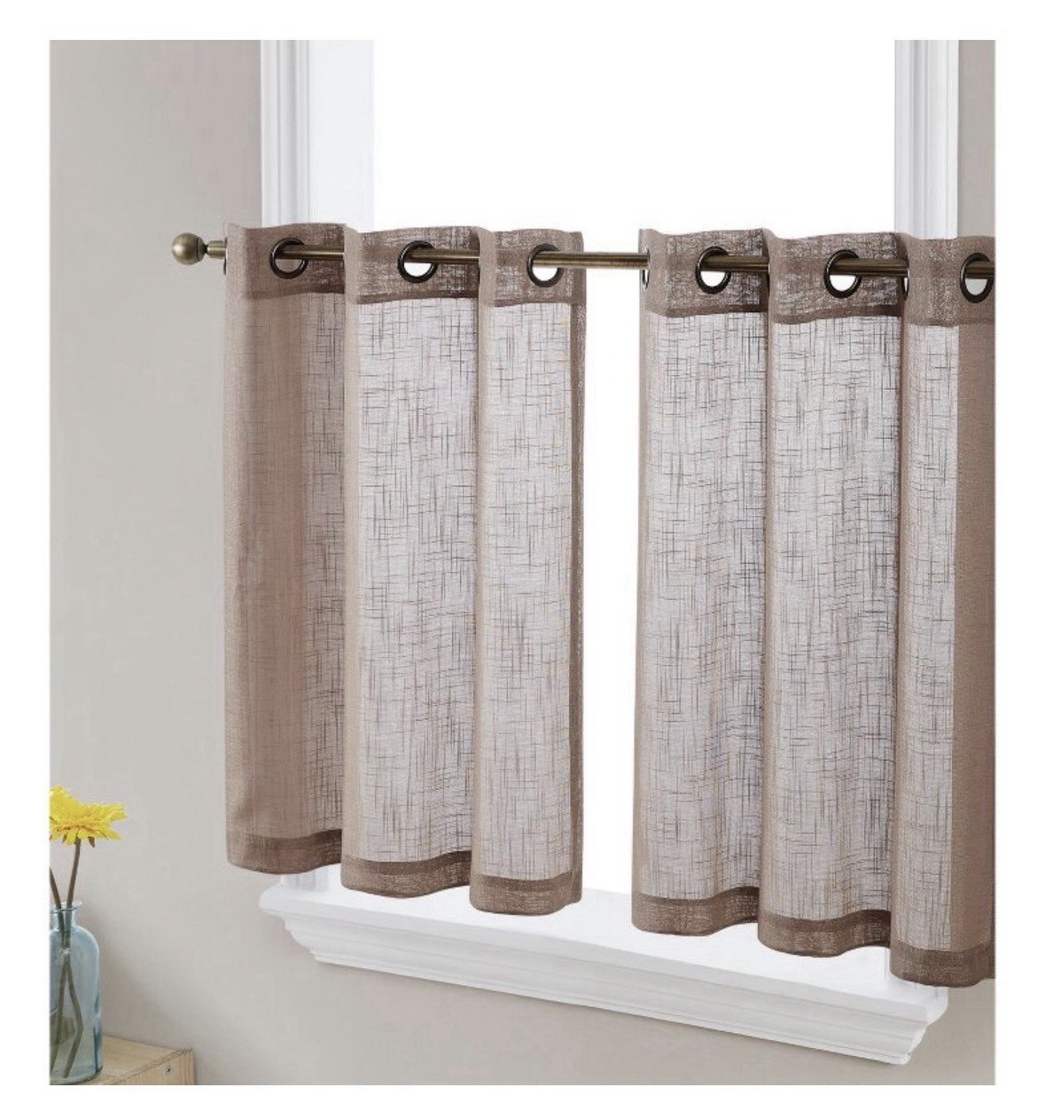 HLC.me Abbey Faux Linen Valance Taupe 54″ W X 18″ L