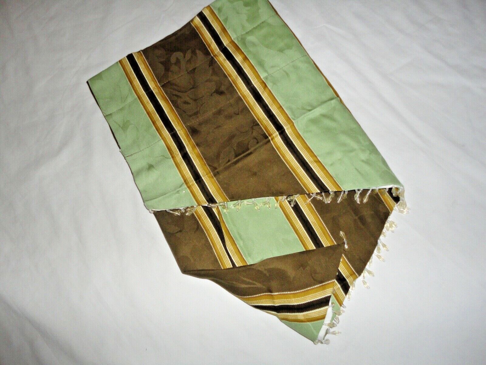 WAVERLY CAPULET STRIPE GREEN & BROWN BEADED (1) LINED ASCOT VALANCE 50 X 22