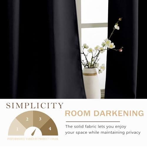 out Curtains for Small Window Treatment, Light 30″W x 36″L (Pack of 2) Black
