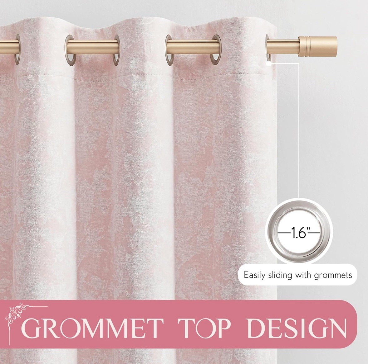 ONE PANEL ONLY 100×84 Pink Jacquard Blackout Curtain Panel