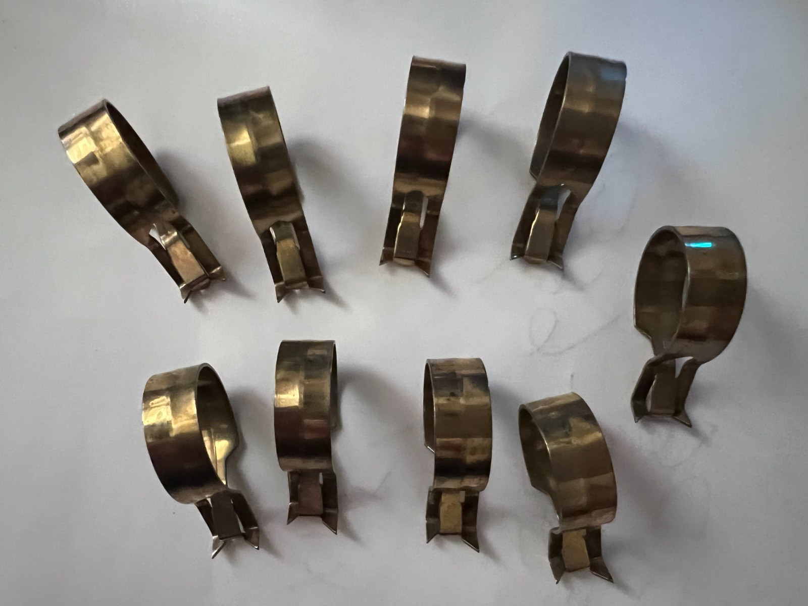 Vintage Cafe Ring Curtain Clips Light Golden Brass Color Set of 9