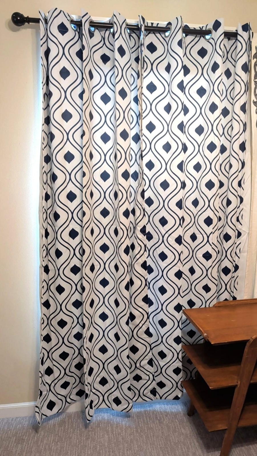 Curtains Navy Blue White Trellis Geometric Grommet Blackout Thermal Lined 104×84