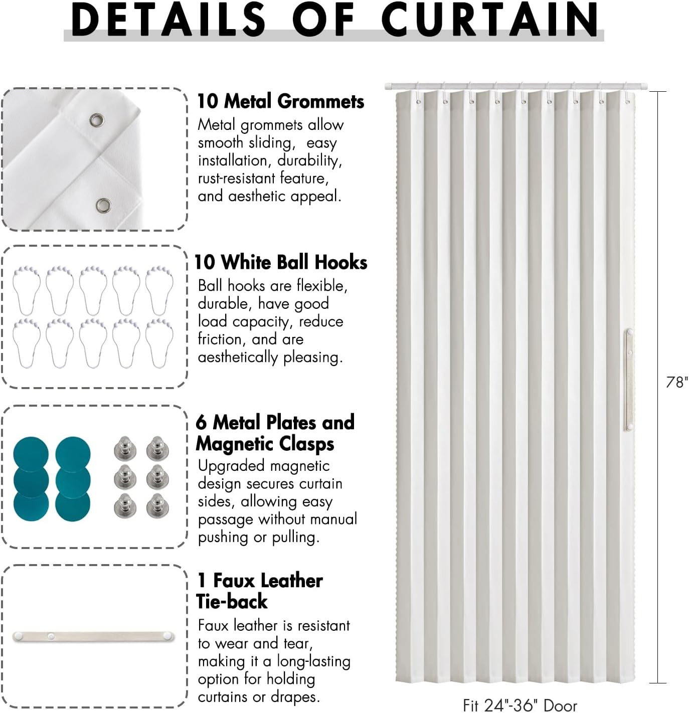 MIULEE Accordion Style Magnetic Folding Door Curtains for Doorways/Closet, Room