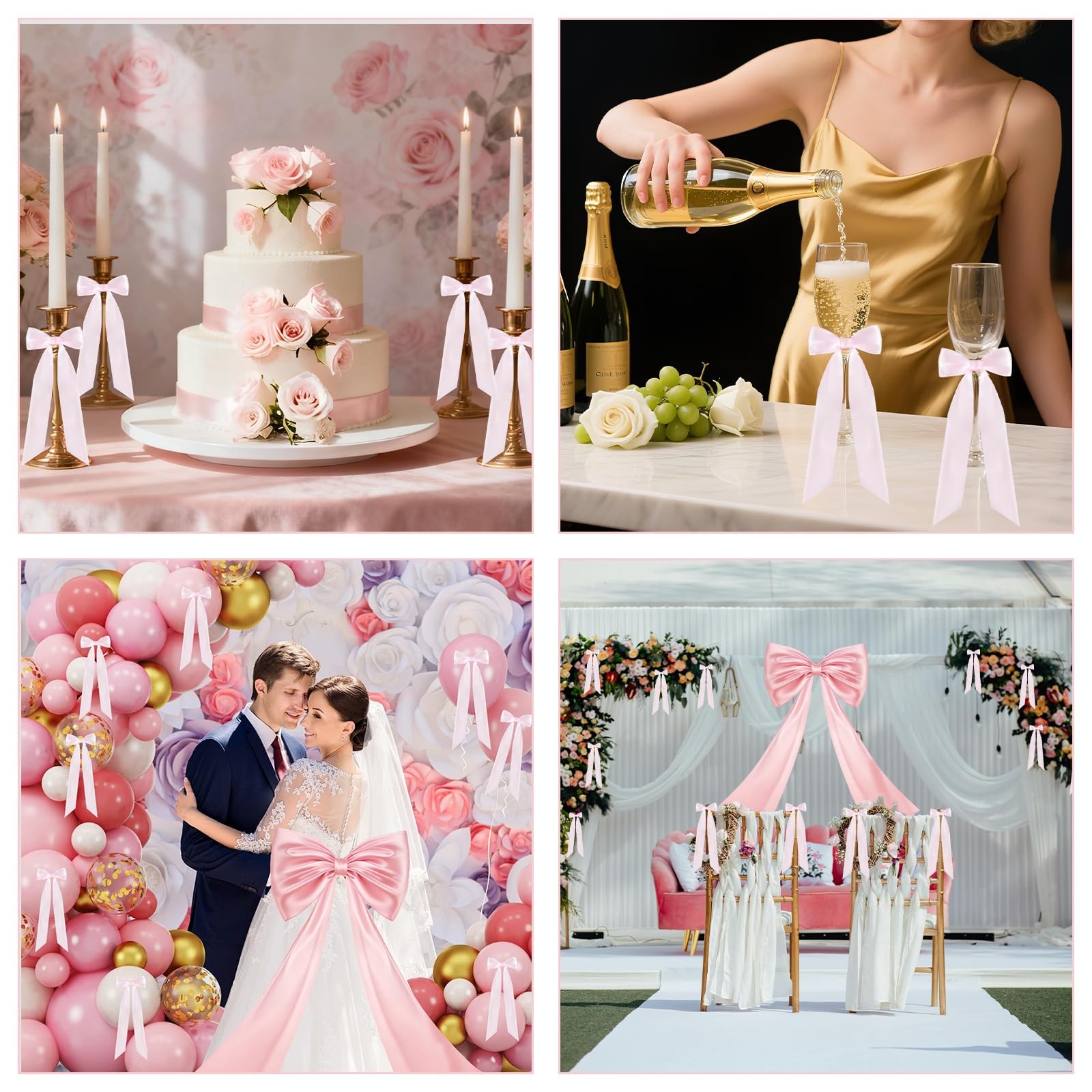 Large Pink Bow for Coquette Room Decor, 16 Pcs 3×13 in+1Pcs 47×24 in Big Sati…