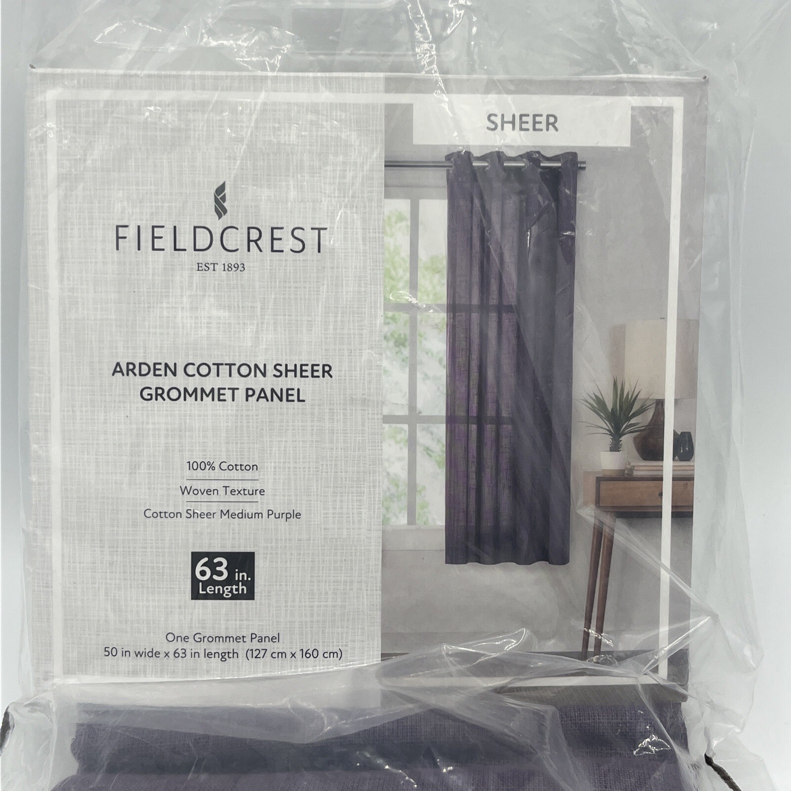 Fieldcrest Arden Cotton Sheer Grommet Panel Medium Purple New Free Ship