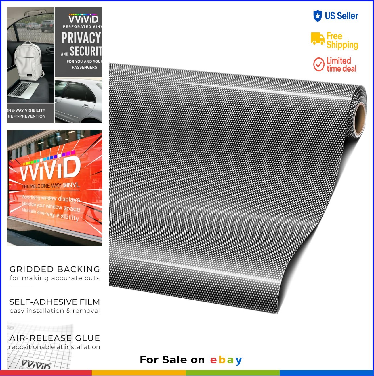Perforated One-Way Vision Vinyl Window Wrap Roll Black 2.5ft x 4.5ft 2 Pack