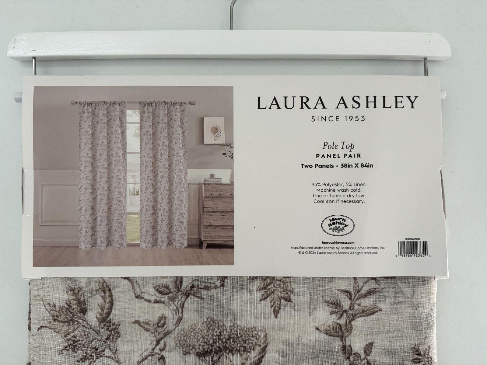 Laura Ashley Window Curtains 2 Panels 38 x 84 Beige Brown Sheer Elderwood Linen