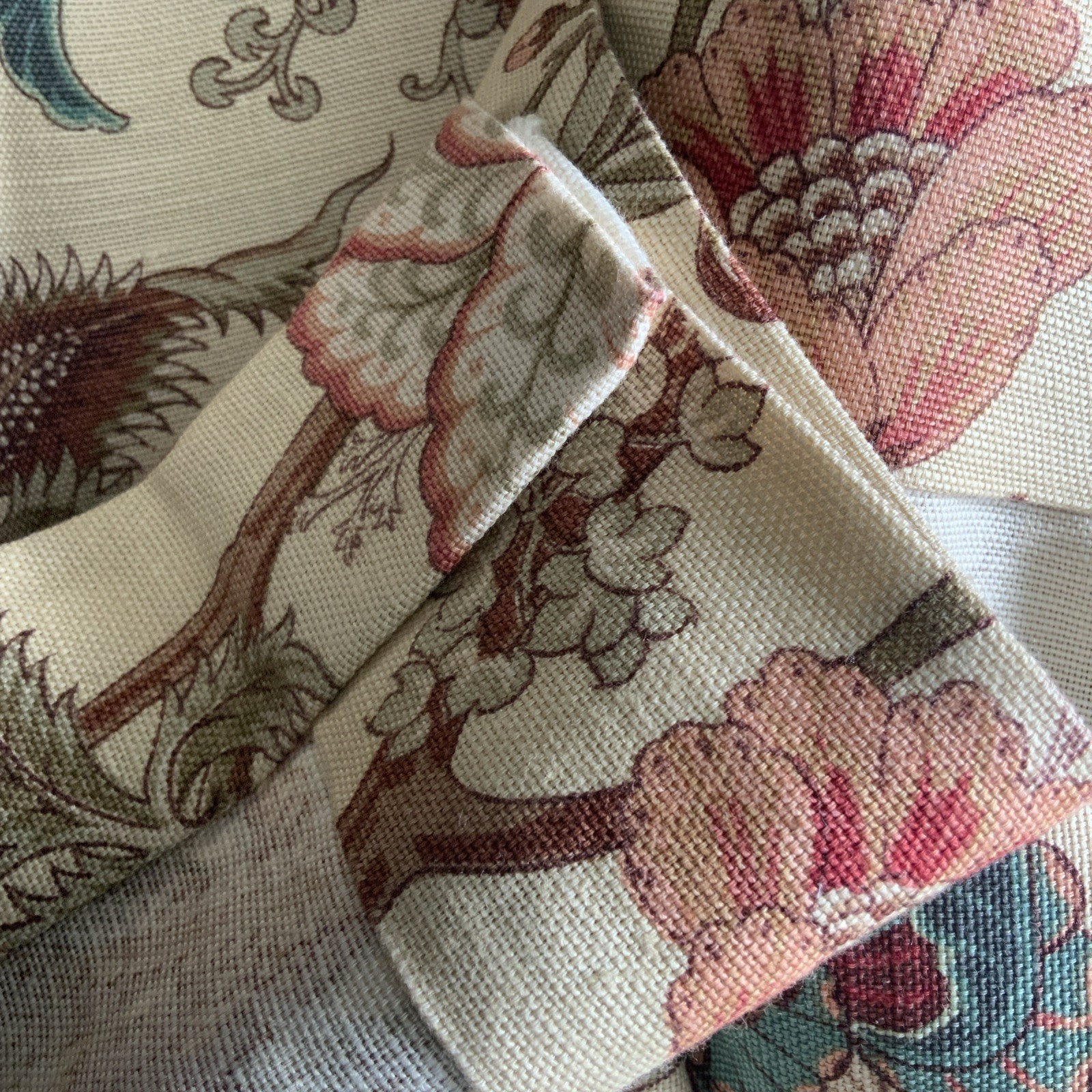 48”x88” Pair Of Handmade Jacobean Floral Curtain Panels Or Yardage (Rings Only)