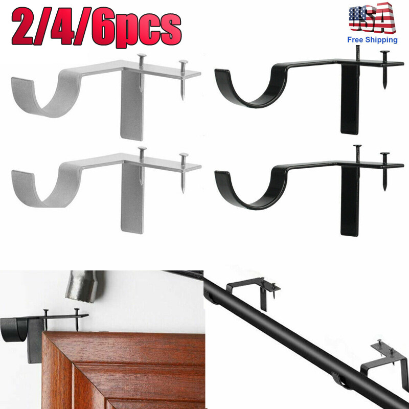 2/4/6/8pcs Frame Bracket Hang Curtain Rod Holders Single Hook Right Into Window