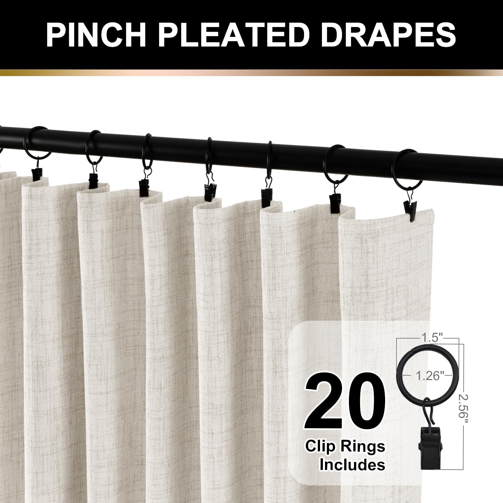 100% Blackout Shield Curtains 50W x 102L Beige 2 Panels Faux Linen Thermal