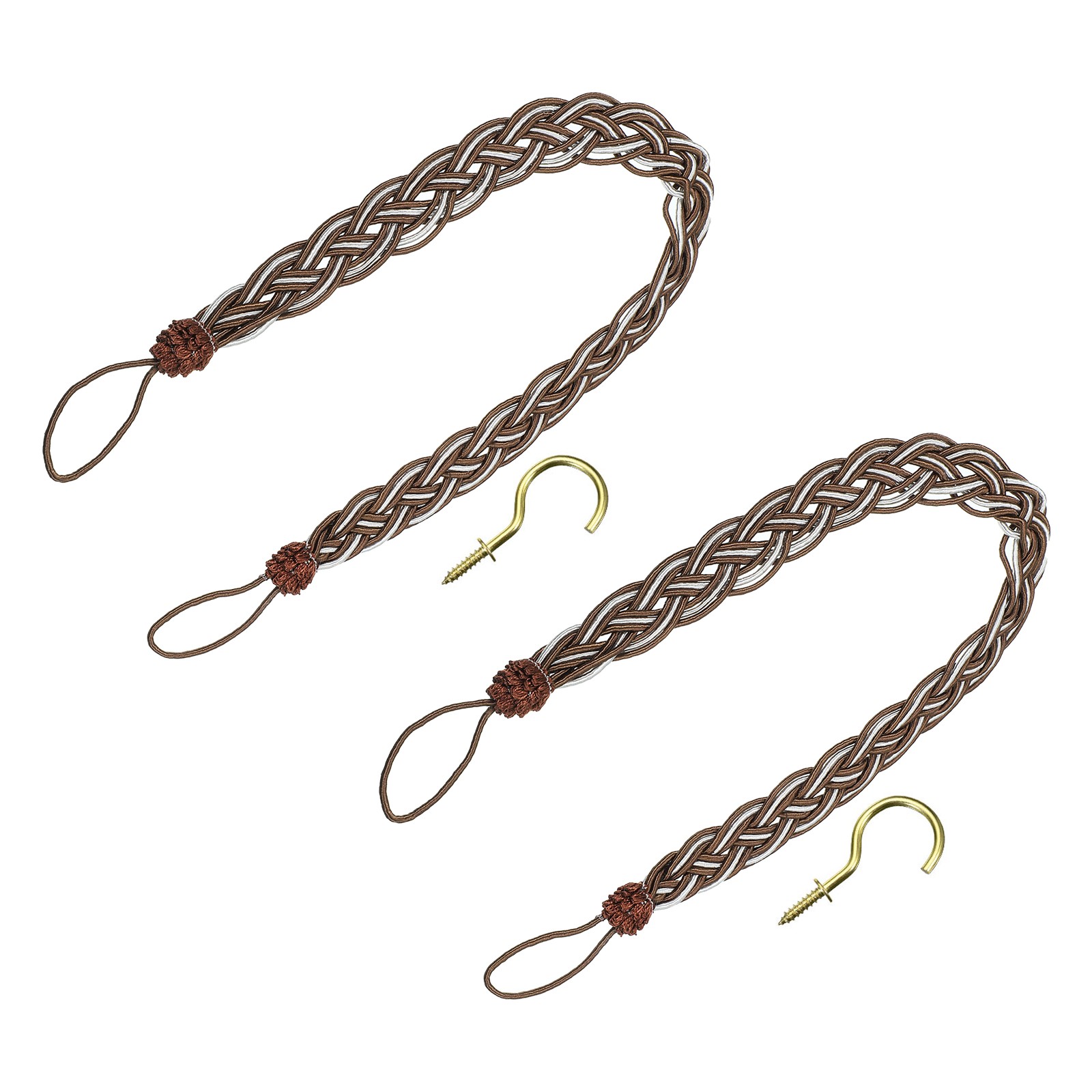 2Pcs 58cm/23″ Curtain Tiebacks Braided Drapery Holdback Holder Dark Brown]