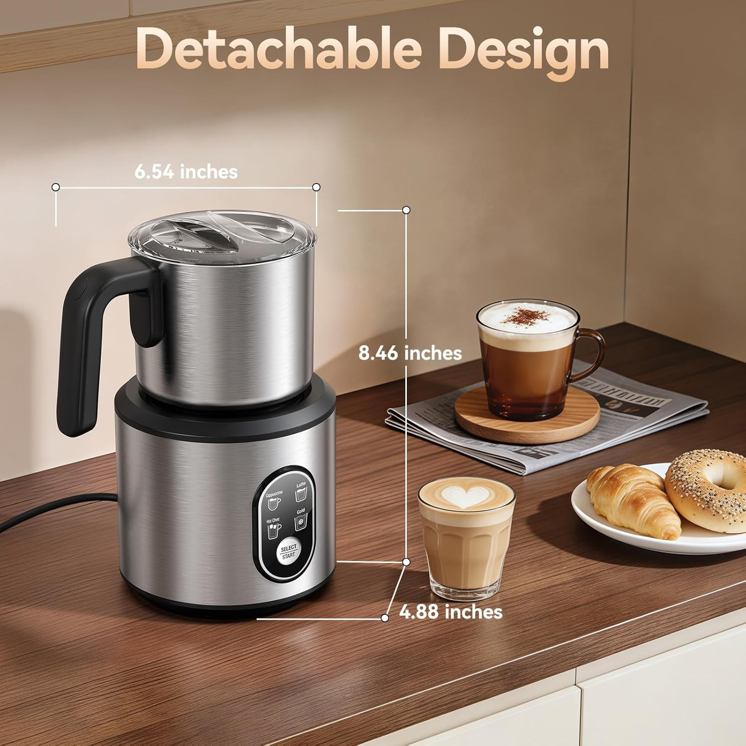 4-in-1 Milk Frother & Steamer – 24oz Automatic Hot & Cold Stainless Steel Jug
