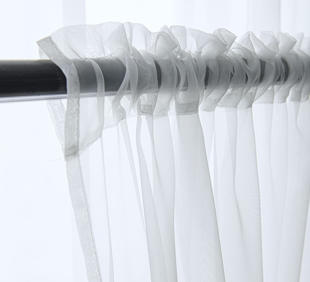 PI Tier Sheer Curtains with Rod 42″W x 45″L (Pack of 2), Optical White