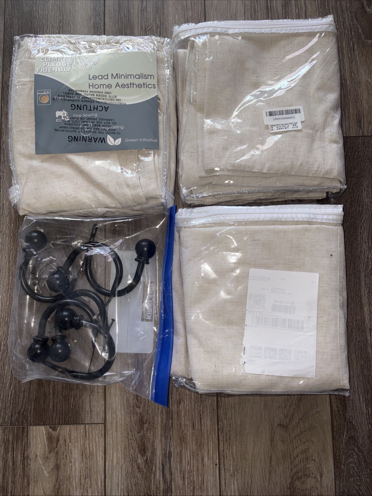 6 Curtain Panels-Unbranded Eco Friendly Crème & Brown Tweed 84” x 38” w/hardware