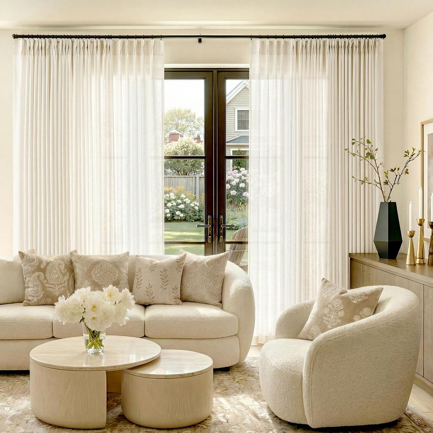 jinchan Natural White Pinch Pleated Curtains 84 Inches Long for Living Room Line