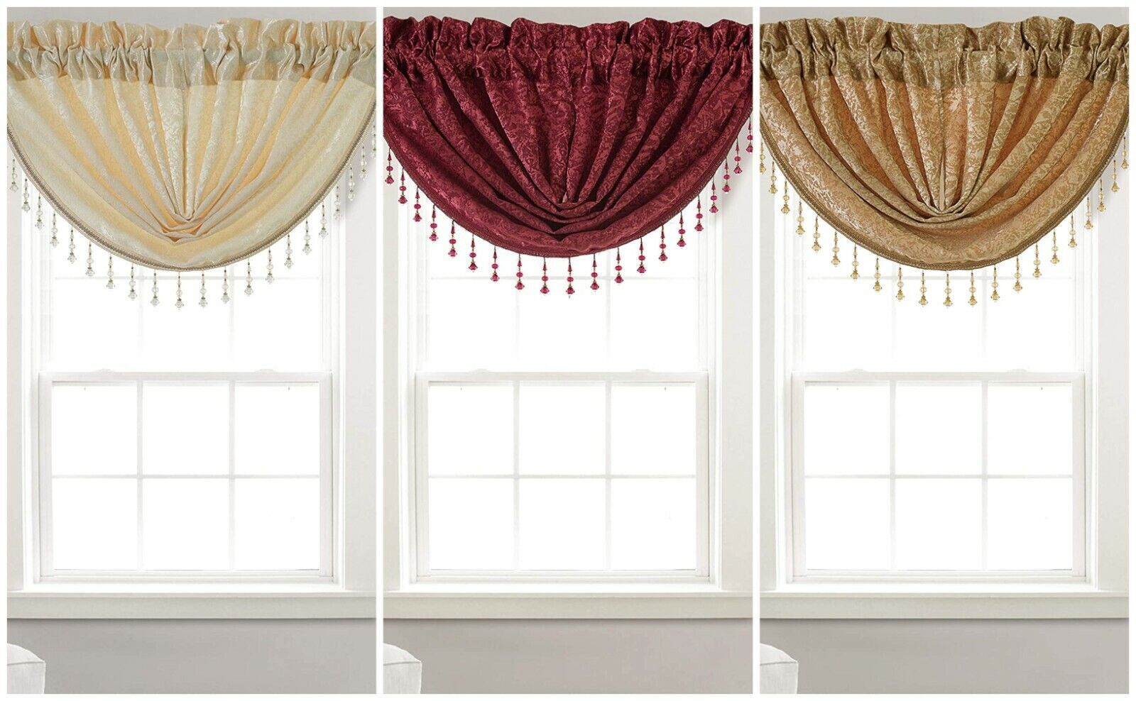 Jacquard Swag Valance with Beaded Tassel Textured Fabric Rod Pocket Mulino 48×37