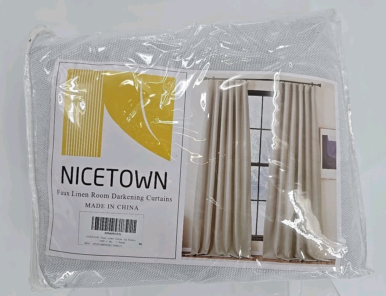 NICETOWN Faux Linen Room Darkening Curtains W50 x L96 Natural Tan