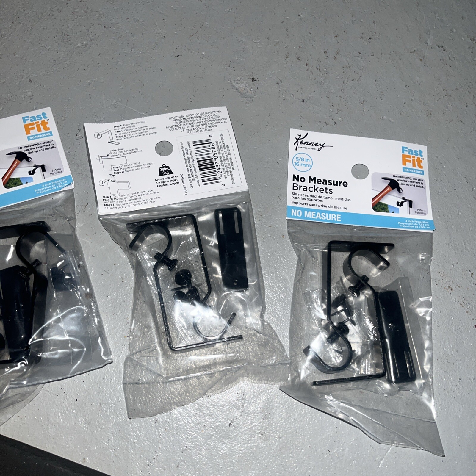 3 Packages of 2 Kenny No Measure Brackets 5/8″ 3-inch Projection Matte Black