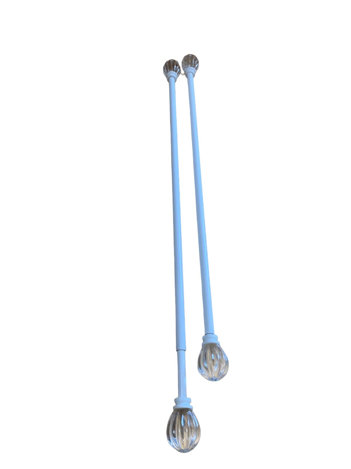 Set 2 White Metal Curtain Rods with Acrylic Cut Crystal Ball Finials to 48″