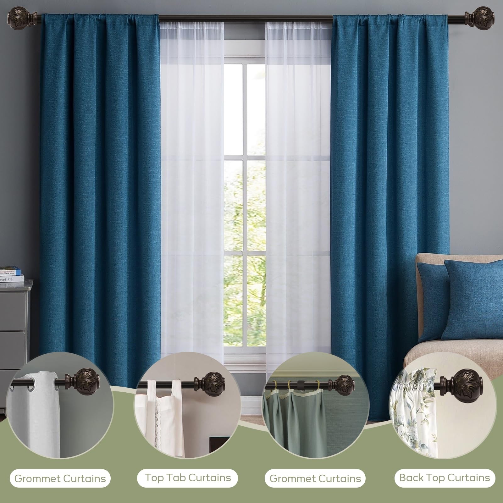Heavy Duty Adjustable Double Curtain Rod for Windows 28 to 48 Inches – 1 Inch…