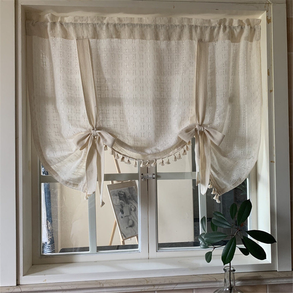 Beige Semi Sheer Curtain Valance for Living Room Roman Shade Curtain 1 Panel