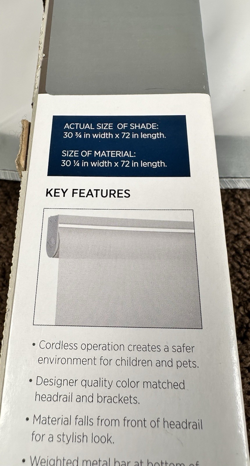 Light Filtering Roller Shades 5% Openness Solar Screen 32”W x 72″ H Grey (1279