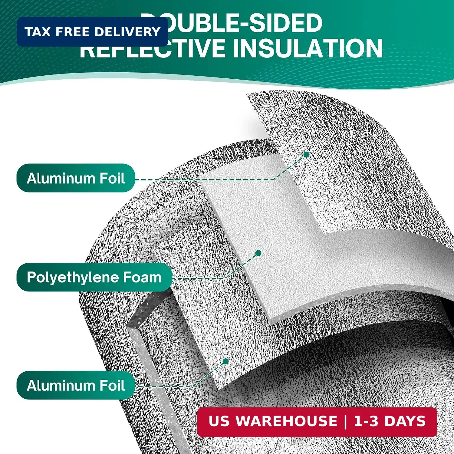 HADOR Reflective Window Film Insulation Roll 16 in X 10 Feet, Foil Aluminum Roll