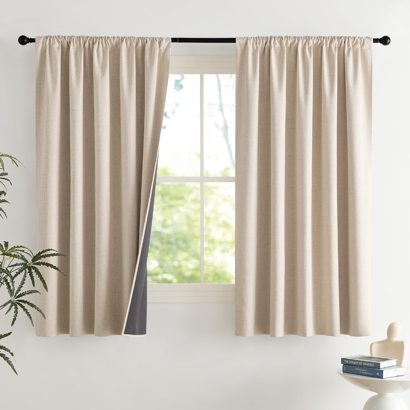 100% Blackout Short Curtains for Windows, 2 Panels Set, W42 x L54 Each, Beige…