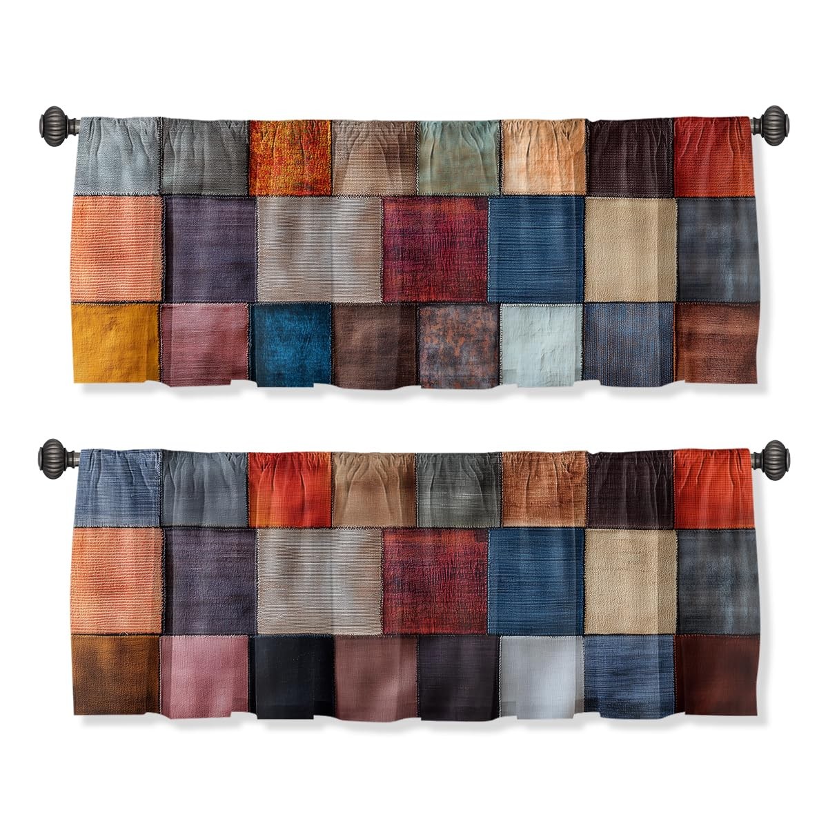 Patchwork Boho Valance Curtain for Windows 2 Pack Patchwork Colorful Vintage …
